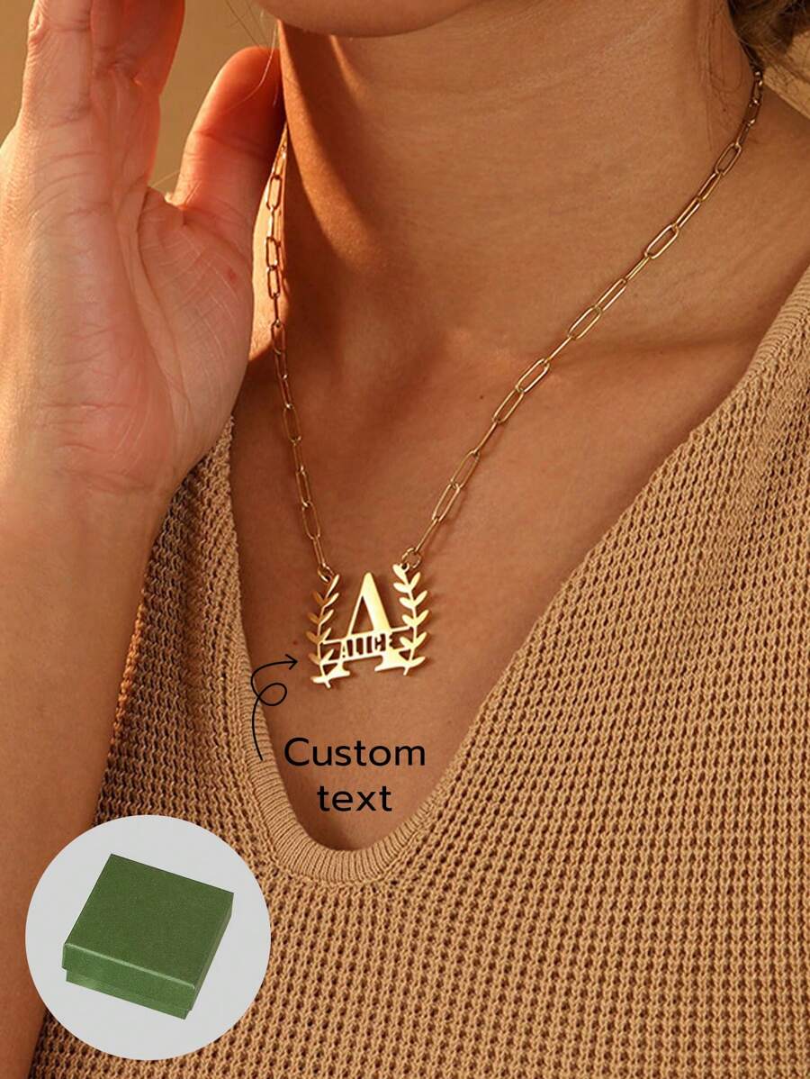 1 Vòng Cổ Inox Mới Dành Cho Nam Và Nữ Với Tên Viết Tắt Của Châu Âu Và Châu Mỹ, Vòng Cổ Tên Nhánh Ô Liu, Bao Gồm Hộp Quà Tặng-Vàng - Vàng - Xem 1