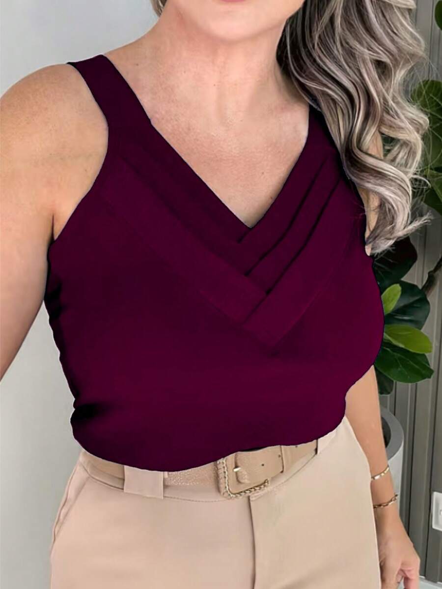 WOMEN'S VEST COLLAR BLOUSE WITH NECKLACE 3 V DUNA ALCA GEROSSA - Burgundy - View 1