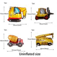 4 件套工程车玩具气球套装 - 水泥搅拌车、起重机、挖掘机和叉车 - 黃色 - 查看 7