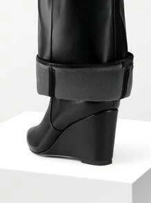 Women's Fold Over Pointed Toe Wedge Heels Knee High Boots  Fashion Padlock Buckle Party Gorgeous Style - màu đen - Xem 7