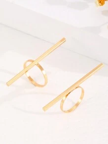 2pcs Fashionable Minimalist Geometric Line Decor Adjustable Open Ring, Suitable For Men And Women Daily Wear Jewelry Accessories - Yellow Gold - View 5