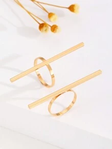 2pcs Fashionable Minimalist Geometric Line Decor Adjustable Open Ring, Suitable For Men And Women Daily Wear Jewelry Accessories - Yellow Gold - View 4
