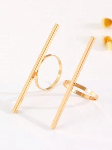 2pcs Fashionable Minimalist Geometric Line Decor Adjustable Open Ring, Suitable For Men And Women Daily Wear Jewelry Accessories - Yellow Gold - View 6
