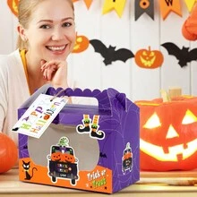 TIMBLESSING 12pcs Halloween Gift Boxes With Window, Pumpkin, Ghost, Haunted House Patterns, Portable Paper Gift Boxes For Party Favors, Halloween Decorations And Props - Colorful - View 2