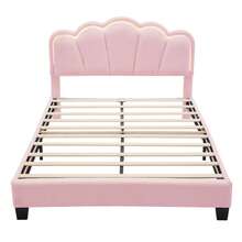 Anwick Full Size Upholstered Flower-Shape Bed, Elegant Flowers Headboard With LED Light Strip, Sherpa Fabric Platform Bed With Wooden Slats Support, - Pink - View 4