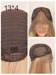 26英寸180%密度黑色13*4合成纤维蕾丝前假发，带婴儿发，无需胶水，耐热透气，合成纤维材质，自然发际线，可自由分缝，适合派对和日常佩戴 - 駝色 - 查看 5