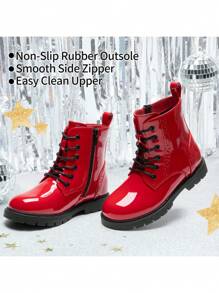 Kids Combat Boots | Ankle-Length Style With Side Zipper For Toddler & Little Kid - Đỏ - Xem 7