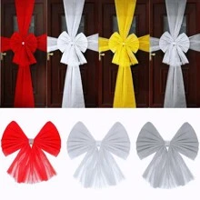 圣诞节入口装饰蝴蝶结套装，超大号欧根纱蝴蝶结，带水钻亮片，红色双层豪华套装，欧根纱全边缘装饰薄纱花，圣诞节和万圣节花环，窗帘，蝴蝶结尺寸约 60*80CM，欧根纱全边缘超长超宽 75*750CM，配有 6 个夹子，蝴蝶结是预制的，只需用夹子固定在欧根纱上，易于使用 - 彩色 - 查看 11