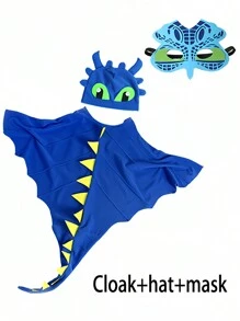 Kostium na imprezę świąteczną/Halloweenową, peleryna, kapelusz, maska - element dinozaura, dziecięcy szal na występ na festiwalu, kostium cosplay na imprezę świąteczną, prezenty festiwalowe na Boże Narodzenie i Nowy Rok, kostium dla dzieci na Halloween, kostium dla dzieci