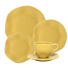 Dinnerware Set Porcelain Tea Plates Kit 16 Pieces Passion Fruit Oxford Yellow - 黃色 - 查看 1