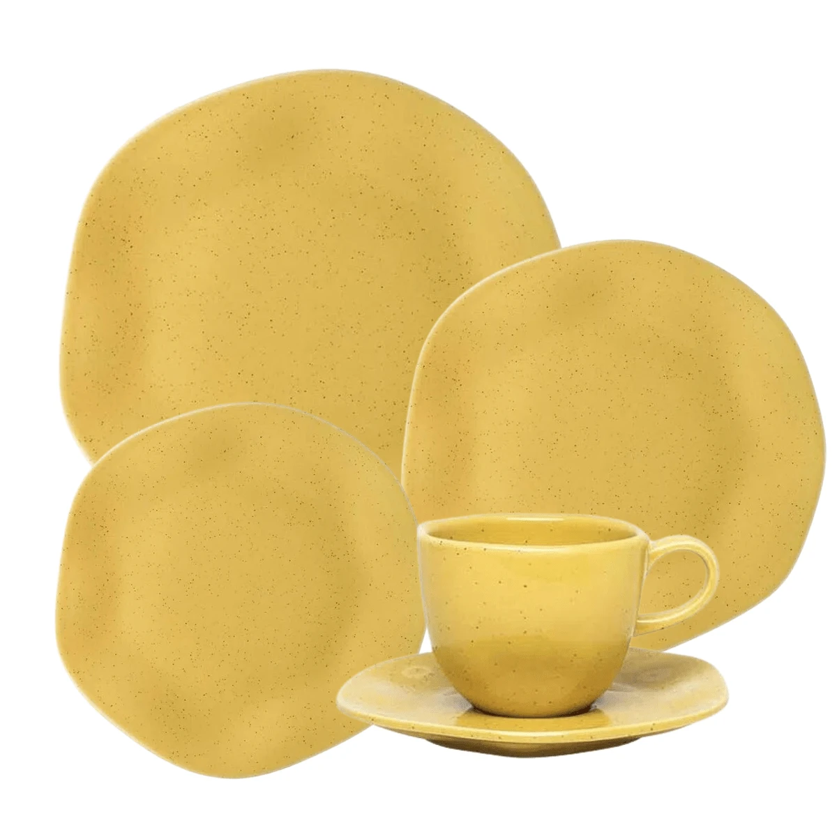 Dinnerware Set Porcelain Tea Plates Kit 16 Pieces Passion Fruit Oxford Yellow - 黃色 - 查看 1