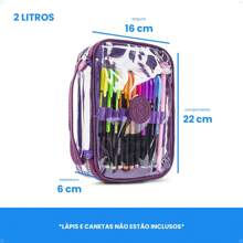 School Pencil Case Transparent Square School Organizer Box With Strap 100 Pens Necessaire Bag Women Men - 紫色 - 查看 3
