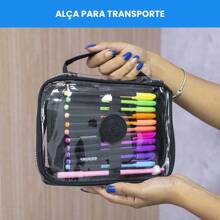 School Pencil Case Transparent Square School Organizer Box With Strap 100 Pens Necessaire Bag Women Men - 紫色 - 查看 6