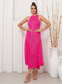 Women Sweater Dresses - Hot Pink - View 3