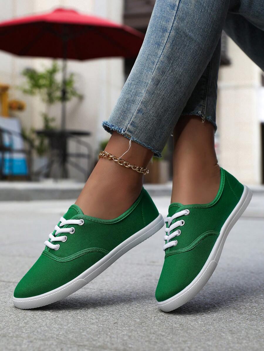 女士純色帆布淺口平底鞋，圓頭透氣耐滑綁帶低幫經典休閒鞋，舒適休閒鞋適用於女性，戶外活動