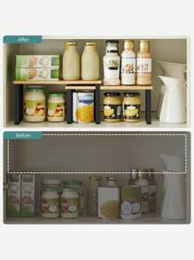 SONGMICS Spice Rack, Set Of 2 Spice Racks, Expandable Counter Organizer, Stackable Spice Holder, Metal And Engineered Wood, Black And Natural MKCS02NB - 杏色 - 查看 3