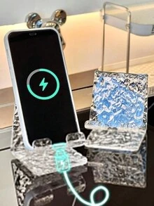 1pc Acrylic Glacier Texture Transparent Phone/Tablet Stand, Portable, Sturdy, Thick, Holder - Multicolor - View 4