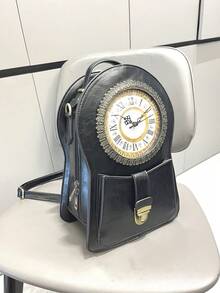 奢华设计师钟形背包斜挎包 PU 皮革女士包 - 黑色 - 查看 8