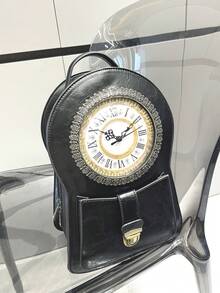 奢华设计师钟形背包斜挎包 PU 皮革女士包 - 黑色 - 查看 7