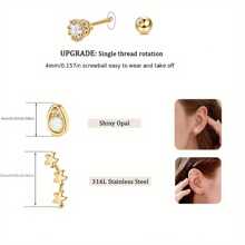 Phẫu thuật Thép không gỉ 16G Sụn Bông tai Bông Xoắn ốc Sofa Vòng Qua Bịt Tai Opal Bông Tai Sáng Bóng - Vàng - Xem 7