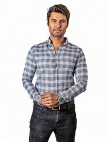 Camisa Hombre Casual Slim Fit Gris Rayas Blancas Moon & Rain - Gris - Ver 3