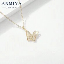 ANMIYA Dây chuyền sang trọng tinh xảo Trang sức Bạc Sterling 925 Mặt dây chuyền hình con bướm Dây chuyền mạ vàng 18K dành cho phụ nữ - Vàng - Xem 3