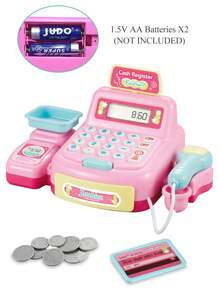 1 caja Juguete de caja registradora, juguete de casa de juegos para niños, simulador de escáner de caja registradora de supermercado con luces y sonidos, juguete educativo para niños y niñas de 3+ años, set de regalo (algunos accesorios son aleatorios, baterías no incluidas) - Rojo - Ver 4