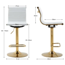 WAHSON OFFICE CHAIRS 2PCS Wahson Bar Stool Industrial Bar Chair PU Leather Bar Stool Height Adjustable Kitchen Bar Chair, High Bar Stool With Gold Leg For Bar And Kitchen, White - White - View 3