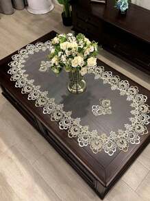 1pc Double Color Lace Mesh Tablecloth, Oval Polyester Lace Mesh Tablecloth, Heat & Dust Resistant, Suitable For Dining Tables, Coffee Tables, Parties, Weddings & Festivals