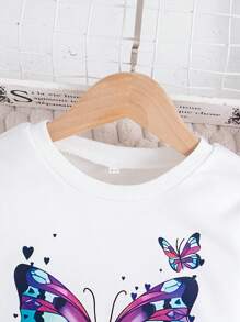 Tenue décontractée, sweat-shirt imprimé papillon pour fille et pantalon de couleur unie