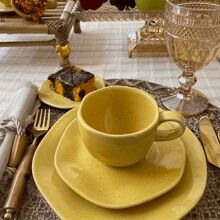 Dinnerware Set Porcelain Tea Plates Kit 16 Pieces Passion Fruit Oxford Yellow - 黃色 - 查看 3