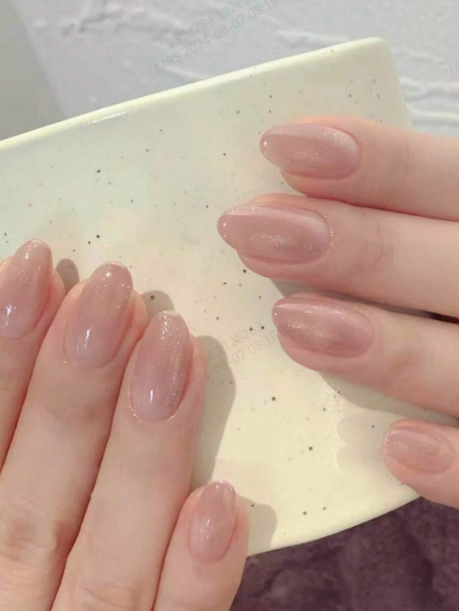 24 Cái Sáng Bóng Ngắn Hình Bầu Dục Tối Giản Bảo hiểm Đầy Đủ Bộ Móng Tay Giả Bấm Vào Dụng Cụ Làm Móng Tay Với Keo Thạch Và Dũa Móng Tay Cho Phụ Nữ Nữ Mặc Hàng Ngày - Nhiều màu - Xem 1