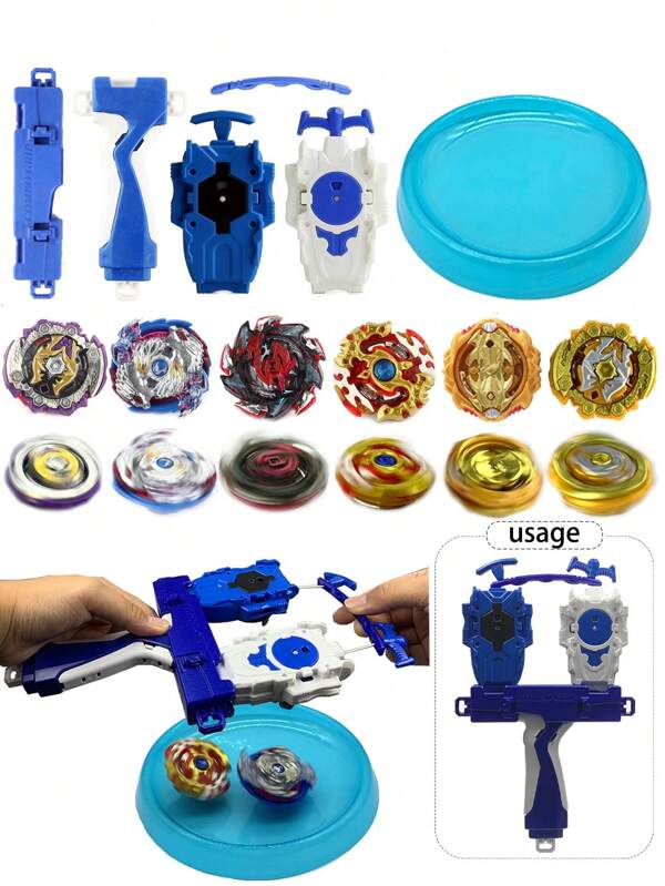 6pcs/Set Burst Spinning Top Toys With Launcher, Exclusive Handle, Metal Fusion Rotating Gifts
