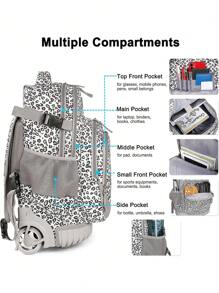 Tilami Rolling Backpack Armor Luggage Travel Laptop 18 Inch Multifunction Wheeled Luggage For Trip, Leopard,Bookbag,Back To School,Backpack For School, Travel Accessories Must Have, Suitcase, Luggage For Travel - 白色 - 查看 2