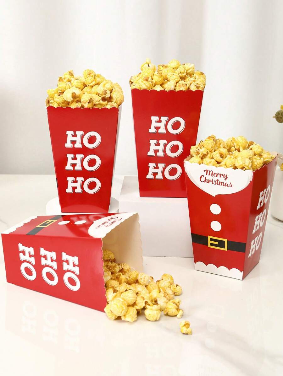 4/8 件圣诞爆米花盒红色圣诞老人，红色纸质爆米花容器，适用于圣诞主题节日派对食品、圣诞装饰家居装饰 2024 新年快乐 2025 礼物，圣诞节 - 紅色老人 - 查看 1