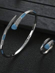 1 套时尚情人节礼物方晶锆石几何花朵和蝴蝶手链和戒指套装，适合女士情人节 - 蝴蝶型 - 查看 13