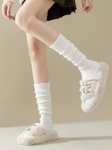 10双秋冬黑白双色可直筒或叠穿基础日常简约百搭男女童情侣袜柔软亲肤舒适透气厚实保暖男女情侣长筒袜 - 黑與白 - 查看 5