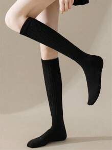 10双秋冬黑白双色可直筒或叠穿基础日常简约百搭男女童情侣袜柔软亲肤舒适透气厚实保暖男女情侣长筒袜 - 黑與白 - 查看 6