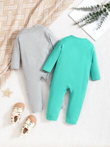 2 Stücke/Set Baby Jungen Einfarbig Langarm Reißverschluss Jumpsuit Set - Grau - Übersicht 2