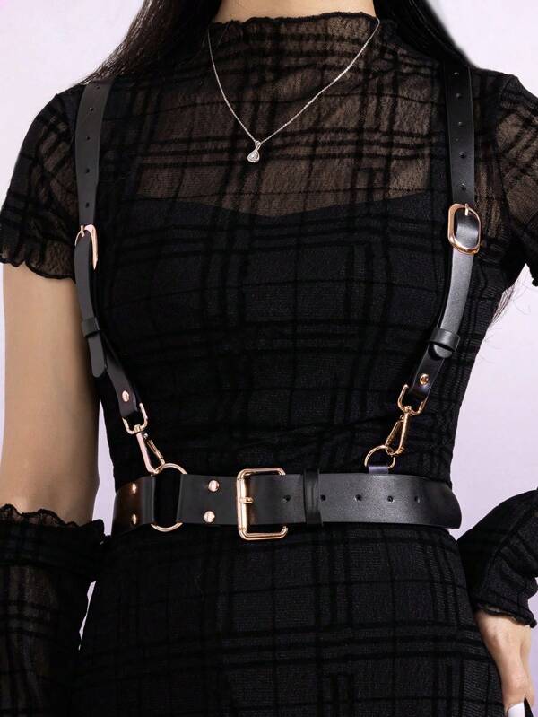 1pc Women's Punk Style Gold Button Braces Top, Sexy & Suitable For Commute, Date, Halloween Party & Other Occasions
