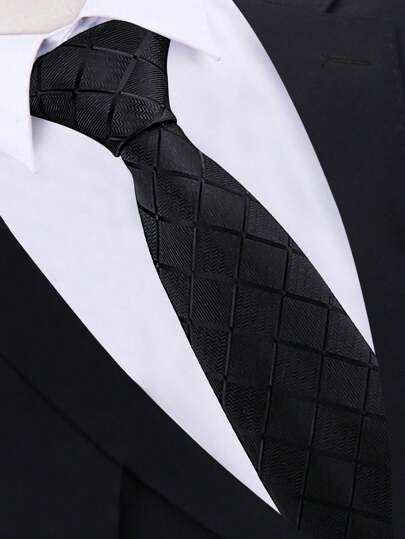 1pc Men's 8cm Wide Black Checkered Tie, Fashion For Weddings, Parties And Celebrations CasualMen Necktie