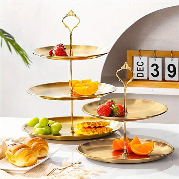 1 pieza "Mostrador Versátil" Elegante Soporte para Pastel de Acero Inoxidable - Metal Pulido, Perfecto para Postres y Exhibición de Frutas, Ideal para Bodas, Cumpleaños y Decoración del Hogar, Cocina, Regalo de Navidad