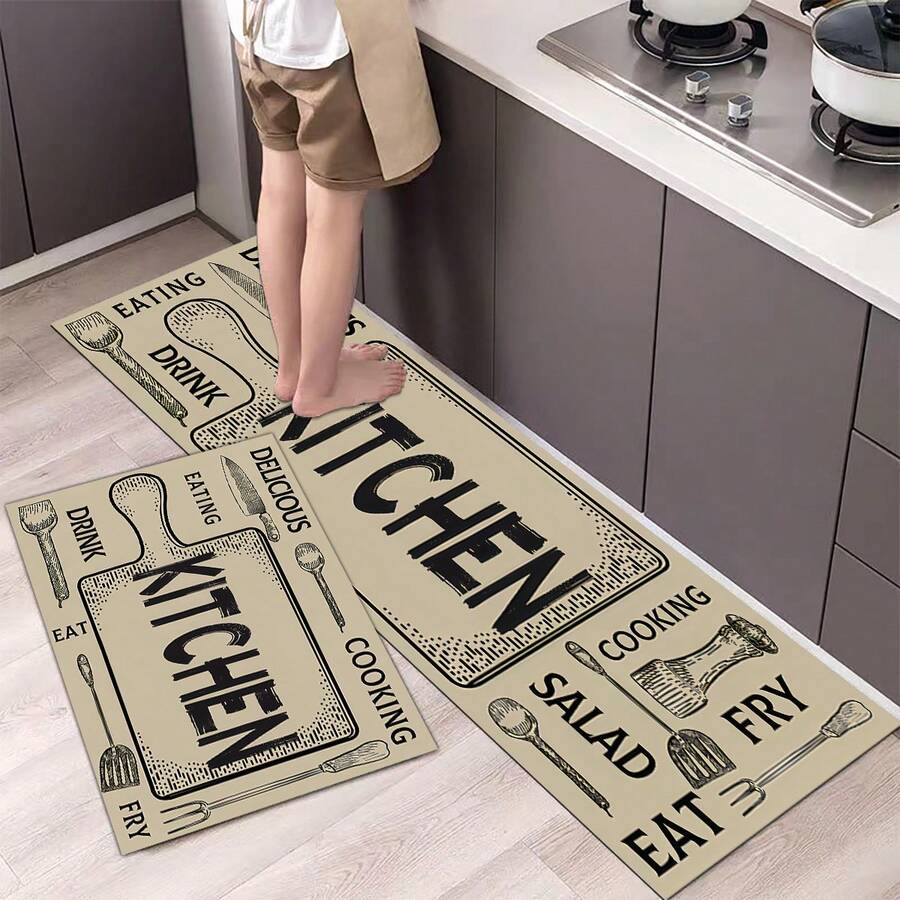 1 Thảm chùi chân nhà bếp mềm mại và thoải mái có in hoa văn, chống thấm dầu, dễ lau chùi và bền, thích hợp cho phòng khách, hành lang, phòng tắm, trang trí phòng giặt - Nhiều màu - Xem 1