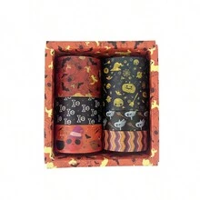 6 cuộn/hộp Băng Washi trang trí Halloween có hình đầu lâu, quả bí ngô, con dơi, họa tiết mạng nhện, thích hợp để trang trí tiệc theo chủ đề & gói quà - Nhiều màu - Xem 9