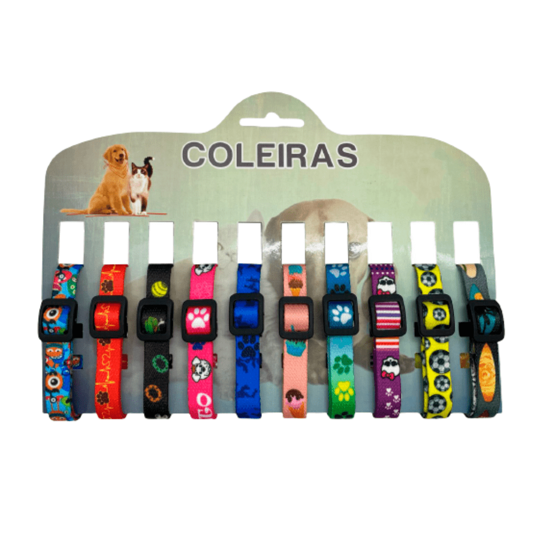 Kit 10 coleiras para cães porte pequeno médio grande