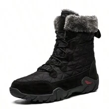 Men's Outdoor Snow Boots, Thermal Lined Warm Winter Shoes, Casual Soft Comfortable Leather Boots, Black