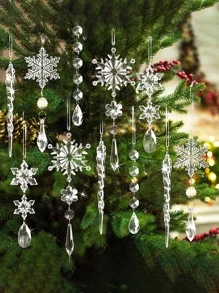 5/6/10/18 Pcs Home Decor Christmas Acrylic Transparent Snowflake Pendant Christmas Icy Decorative Pendant Christmas Tree Crystal Set Pendant,Christmas Tree Decorations Christmas Ornaments,Christmas Atmosphere Decoration Props, Christmas Decorations Gift, Wedding Birthday Party Holiday Decorations, Christmas Decor, Room Decor, Home Decor Winter