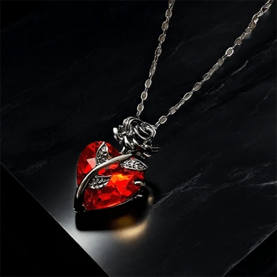 1 件迷人玫瑰心形吊坠项链，适合男士 - 哥特式锁骨链，时尚男士配饰万圣节情人节父亲节礼物学校万圣节配饰朋克