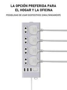 1 Pieza Multicontacto USB, Regleta Multicontacto pared, 8 salidas, 3 puertos de carga USB , Conector múltiple, Enchufe de pared con toma de corriente, Regleta para el hogar, oficina, dormitorio - Blanco - Ver 5