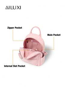 AILUXI 可爱时尚的设计师轻便商务休闲大容量背包，别致的 PU 皮革粉色钱包和书包，简约复古几何图案背包，配有可爱的心形吊坠，便携式可调节肩带拉链旅行包和书包 - 彩色 - 查看 6